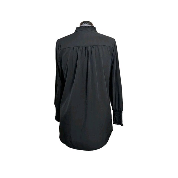Soft Surroundings Vivian Black Ruffle High Neck Gold Button Up Shirt Size MP - Picture 2 of 9